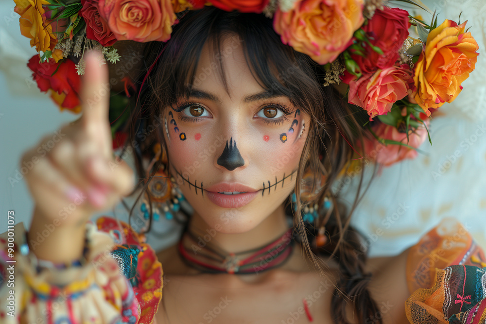Ragazza truccata con teschio per Halloween e la festa dei morti Ragazza truccata con teschio per Halloween e la festa dei morti