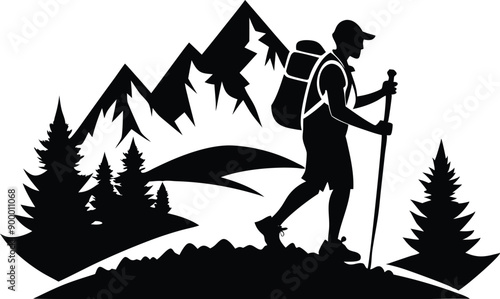 hiking silhouette vector illustration 
