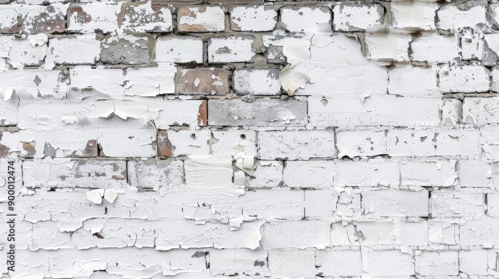 White painted old brick Wall panoramic background - generative ai White painted old brick Wall panoramic background - generative ai