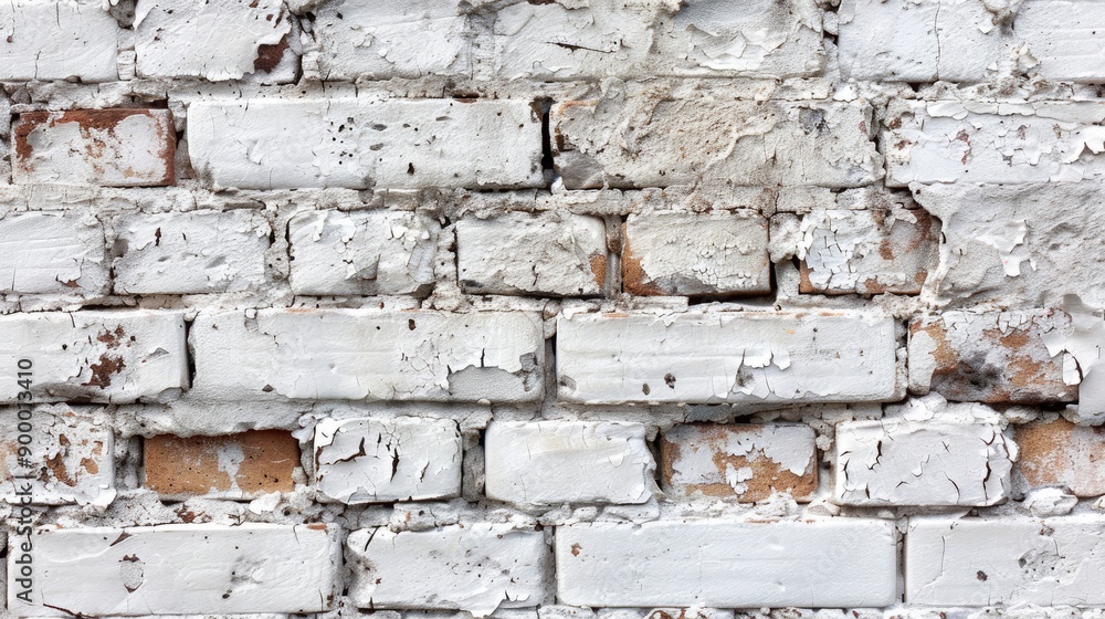White painted old brick Wall panoramic background - generative ai White painted old brick Wall panoramic background - generative ai