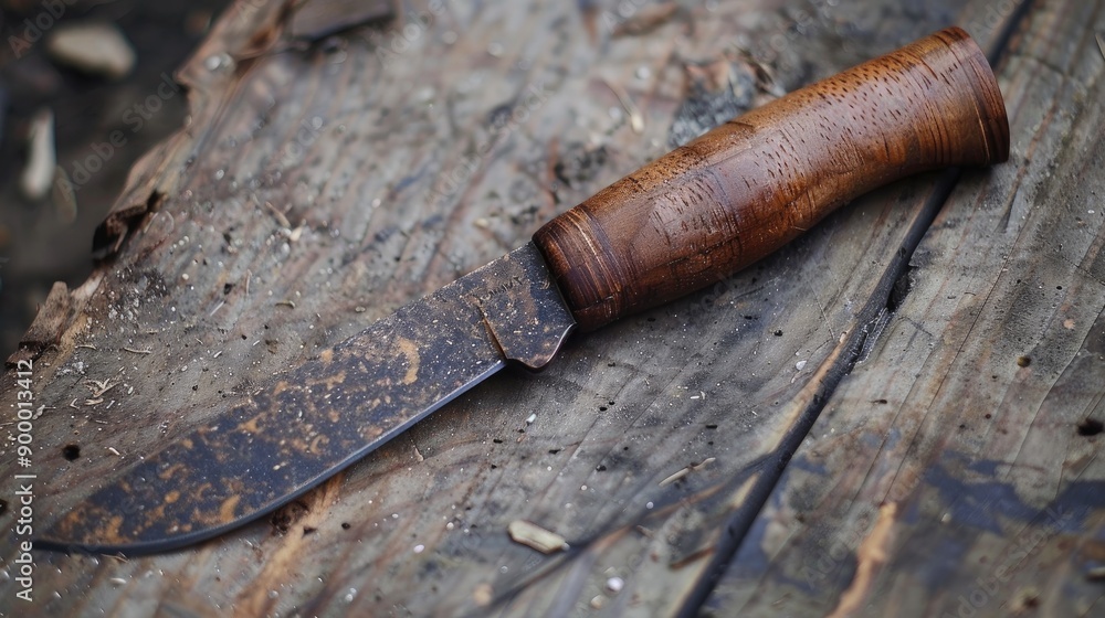 Basic hunting knife made of wood and coconut husk Basic hunting knife made of wood and coconut husk