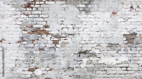 White painted old brick Wall panoramic background - generative ai