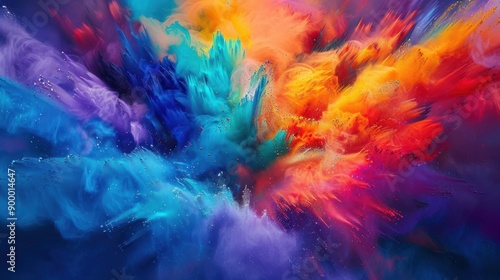 Vibrant Abstract Painting with Swirling Colors and Glittering Particles © kartolo