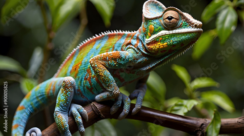 A Vibrant Chameleon Perched on a Branch