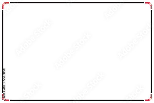 Elements of ornate vintage frames. Black and red on white oriental motifs, chinese style. Design print for greeting cards, wedding invitations, restaurant menu, royal certificates. Set 70