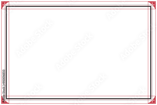 Elements of ornate vintage frames. Black and red on white oriental motifs, chinese style. Design print for greeting cards, wedding invitations, restaurant menu, royal certificates. Set 57