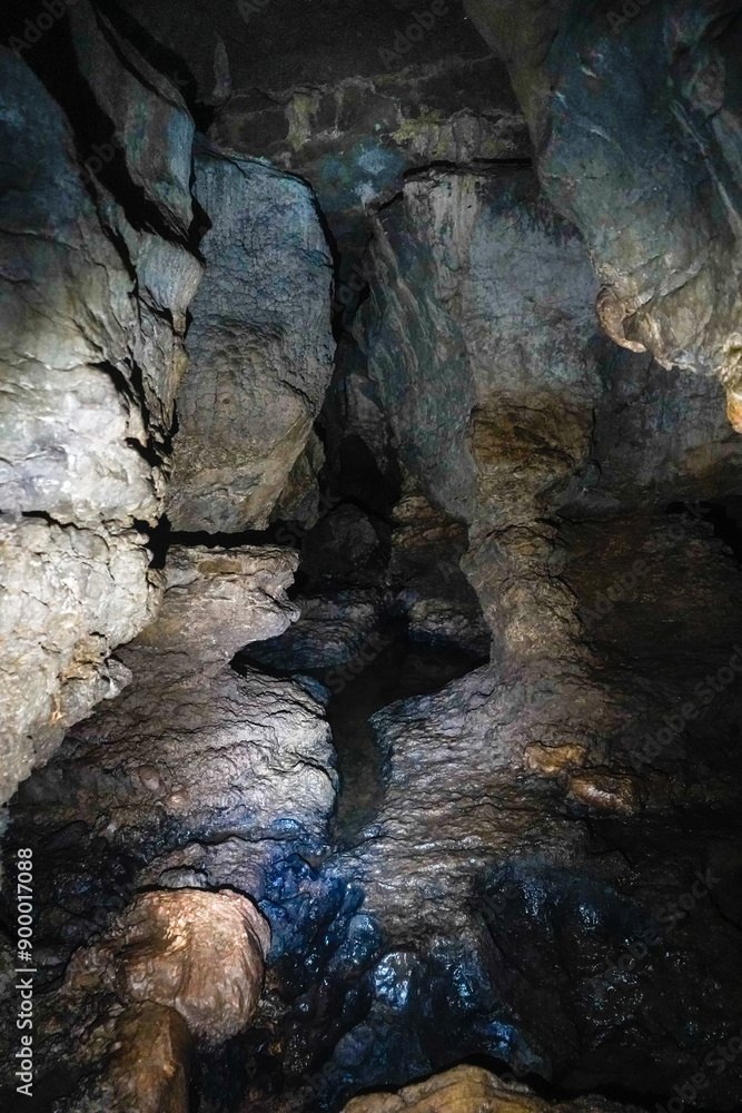 Obraz premium Unknown cave, underground, Cantabria, Spain