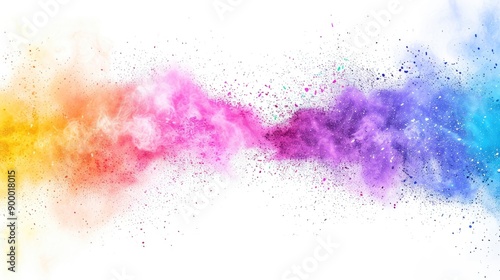 colorful rainbow holi paint color powder explosion isolated white wide panorama background - generative ai