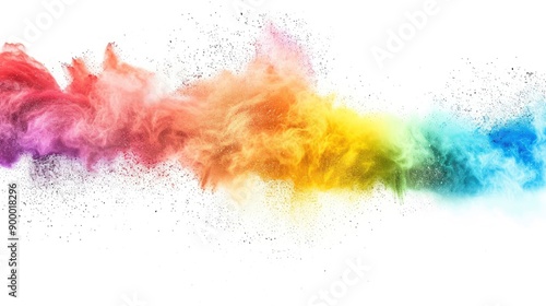 colorful rainbow holi paint color powder explosion isolated white wide panorama background - generative ai