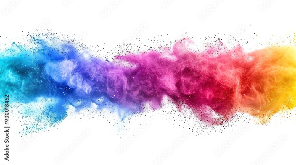 Fototapeta premium colorful rainbow holi paint color powder explosion isolated white wide panorama background - generative ai