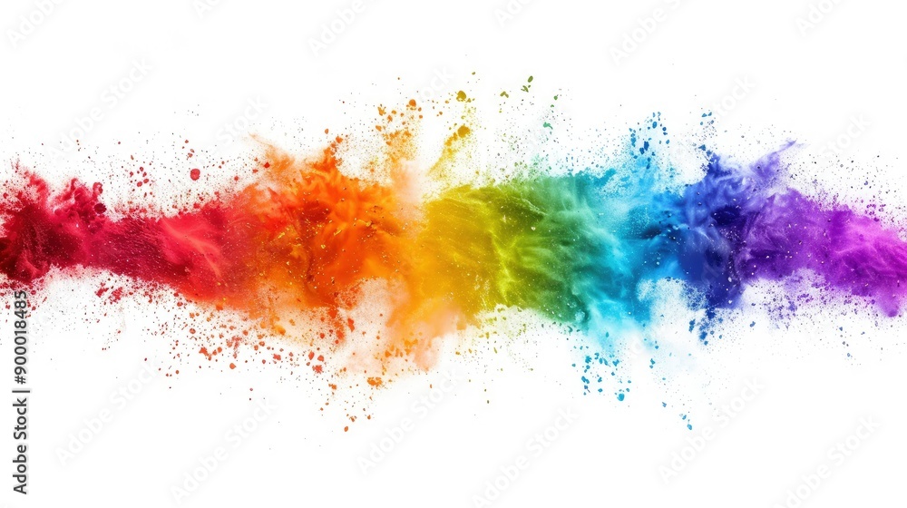 Fototapeta premium colorful rainbow holi paint color powder explosion isolated white wide panorama background - generative ai