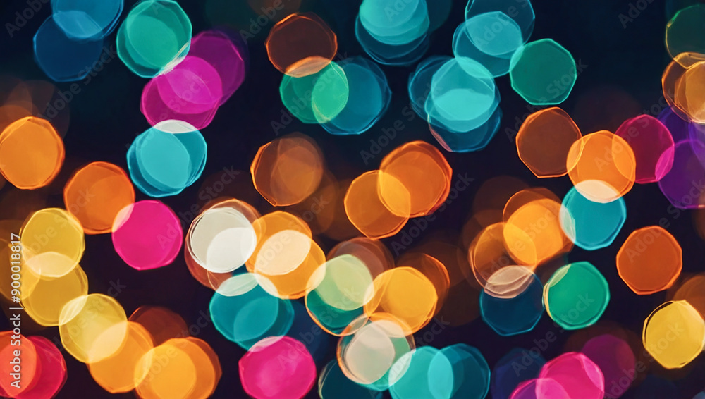 Colorful abstract bokeh lights in various hues of blue, orange, pink, and yellow on a dark background. Colorful abstract bokeh lights in various hues of blue, orange, pink, and yellow on a dark background.