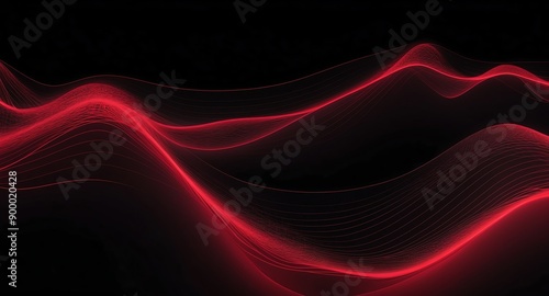 digital signal waves abstract red grid lines hologram projection on plain black background with copy space