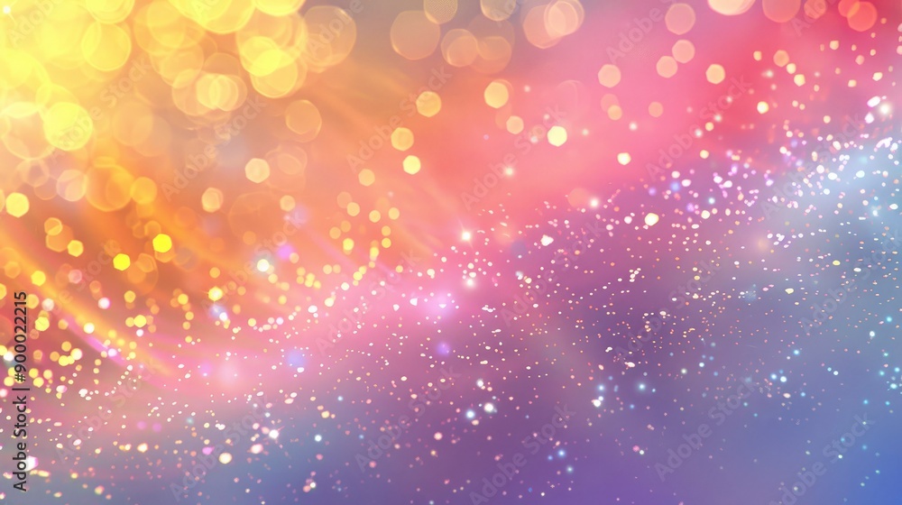 Glittering gradient background with hologram effect and magic lights. Holographic abstract fantasy backdrop with fairy sparkles, gold stars and festive blurs - generative ai Glittering gradient background with hologram effect and magic lights. Holographic abstract fantasy backdrop with fairy sparkles, gold stars and festive blurs - generative ai