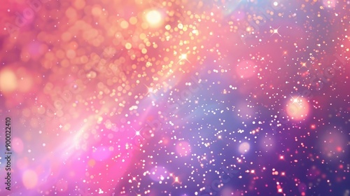 Glittering gradient background with hologram effect and magic lights. Holographic abstract fantasy backdrop with fairy sparkles, gold stars and festive blurs - generative ai