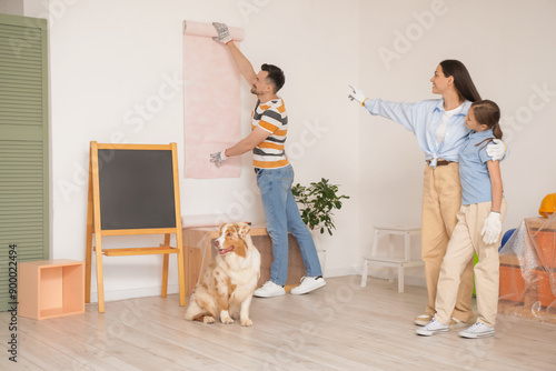 Happy family with dog wallp...