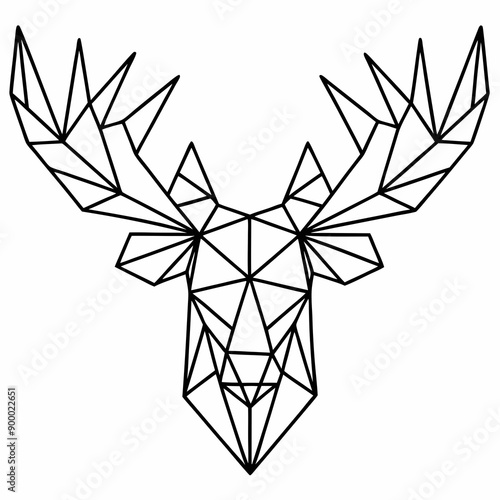 Low-poly moose head illustration in black and white design  