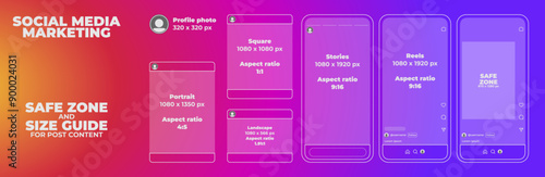 Business Social Media Marketing Layouts. Safe Zone and Size Guide for post content
