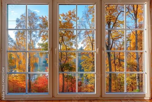 Wallpaper Mural Modern Plastic Window with Tree View - Sunny Day Torontodigital.ca