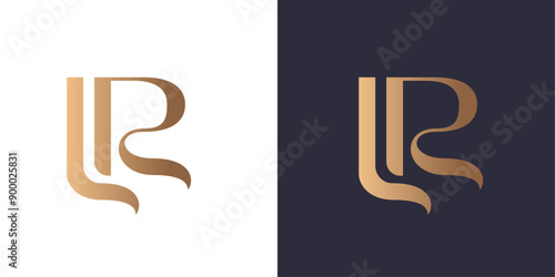 Letter L and R logo monogram, minimal style identity initial logo mark. Golden gradient vector emblem logotype for business cards initials.