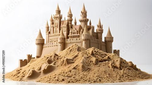 Sand castles on a white background. Generative AI photo