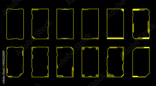 Abstract frames yellow technology futuristic interface hud vector design.