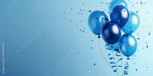 Shiny blue balloons on blue gradient background
