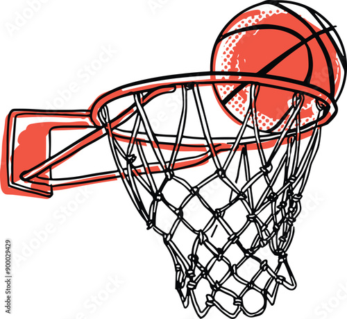 vector sketch a basketball hoop and ball