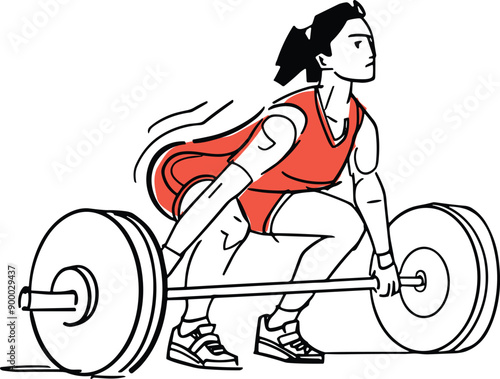 the vector illustration of the strong girl with weight at Burbell