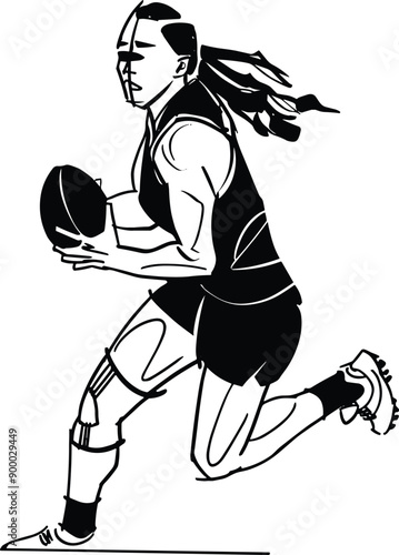 vector sketch of the rugby player with rugby ball