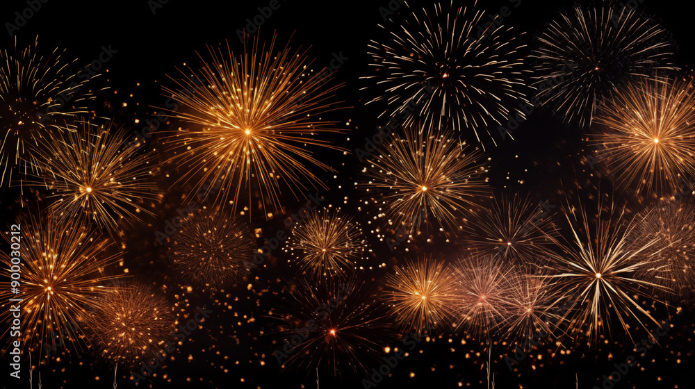 Fototapeta premium Vibrant Orange and Red Fireworks Display Brightly Illuminating the Night Sky with Stunning Bursts of Color Celebrating Joyful Events and Festive Occasions
