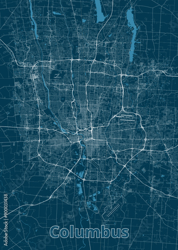 Columbus, Ohio, USA artistic blueprint map poster
