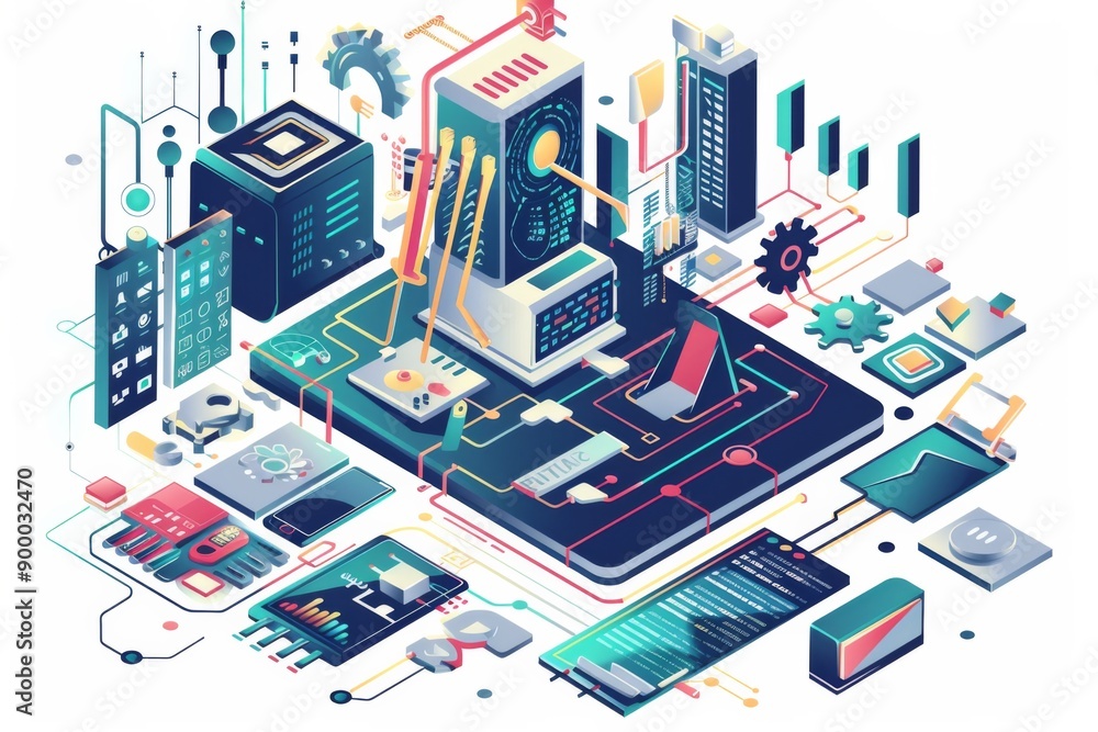 Fototapeta premium Conceptual Technology Flat Illustration created with Generative AI