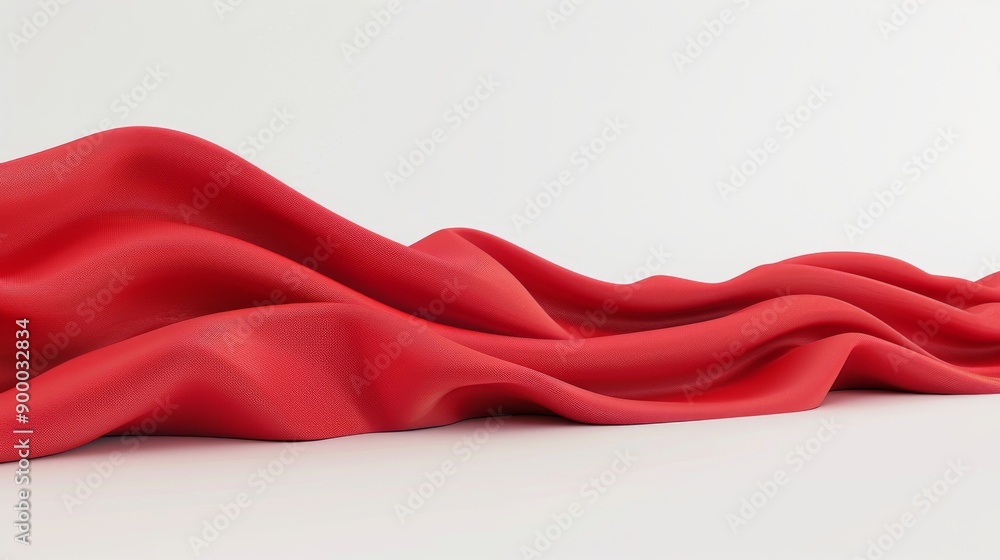 Red fabric, cloth, wave shape, curved shape, three-dimensional effect, high-definition photography, pure white background, simple composition, solid color background, 3D rendering, C4d, octane render Red fabric, cloth, wave shape, curved shape, three-dimensional effect, high-definition photography, pure white background, simple composition, solid color background, 3D rendering, C4d, octane render