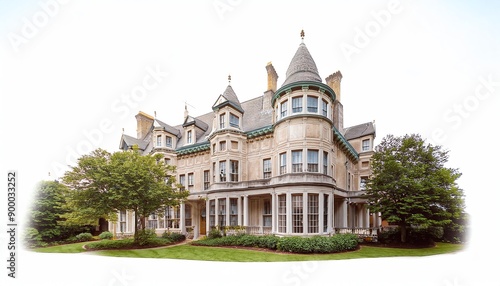 Grand vintage mansion with beautiful architecture and lush greenery. A historical landmark showcasing luxurious living.