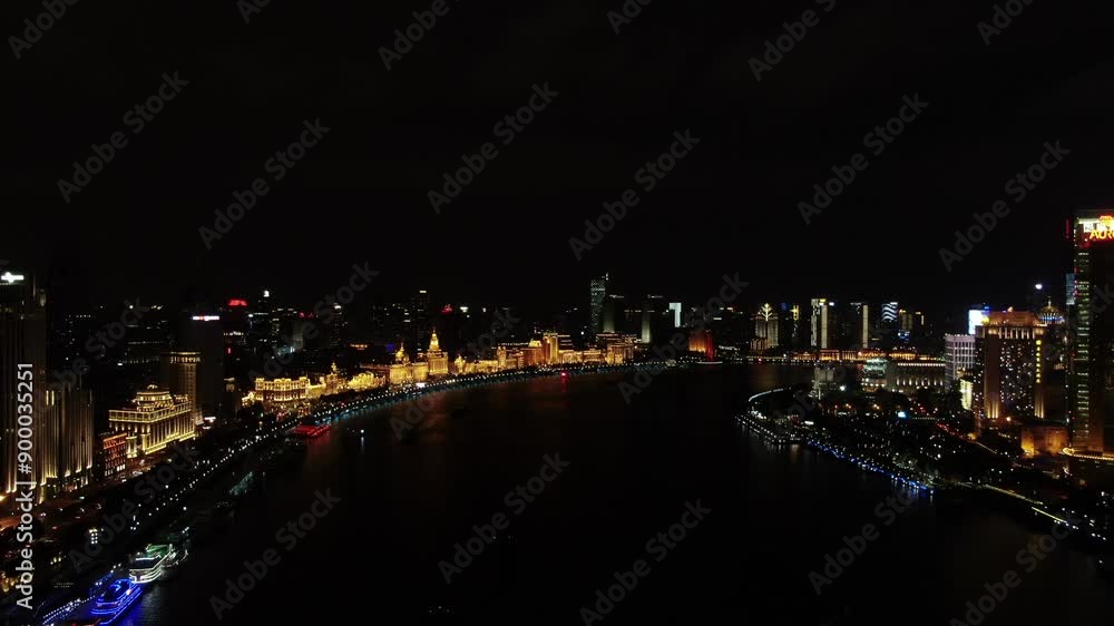 Aerial View of the Shanghai Bund at Night Aerial View of the Shanghai Bund at Night