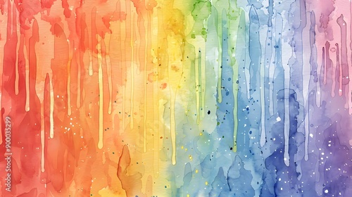 Rainbow coloful watercolor dripping paint, paint splashes with drips, paper textured background 