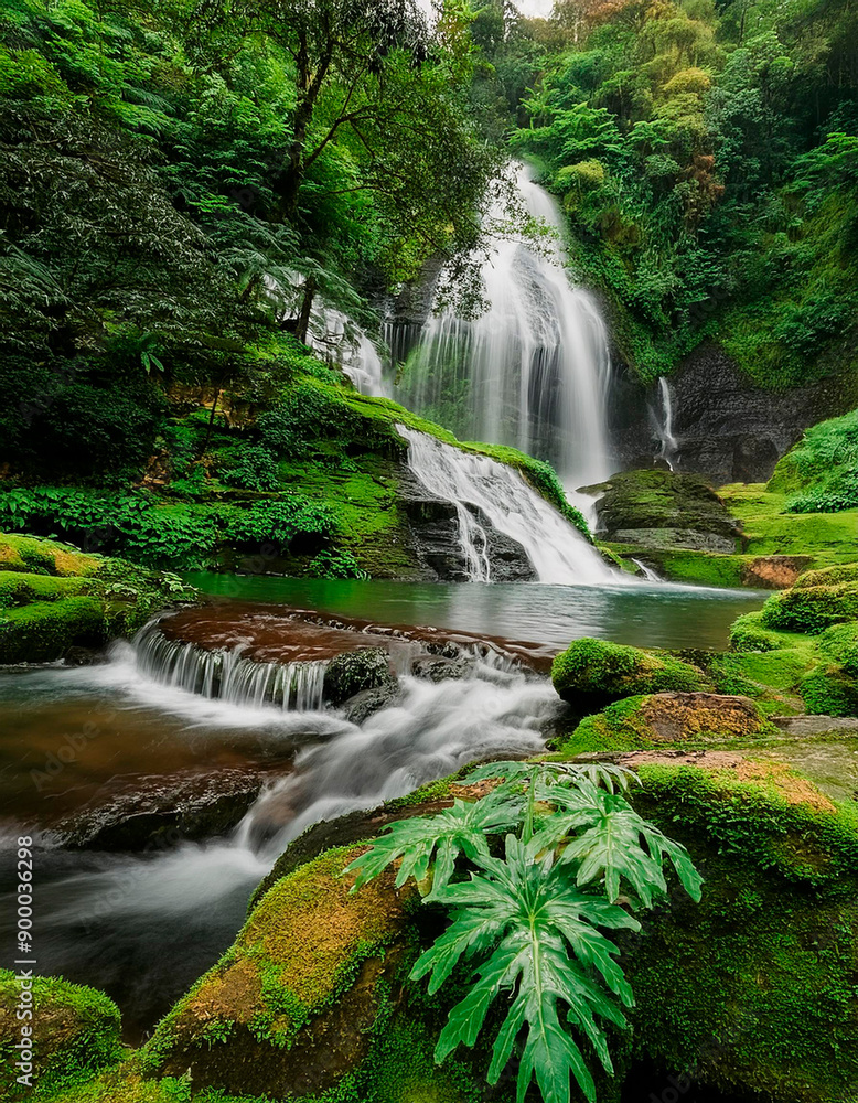 Obraz premium Bella cascada natural y bosque verde