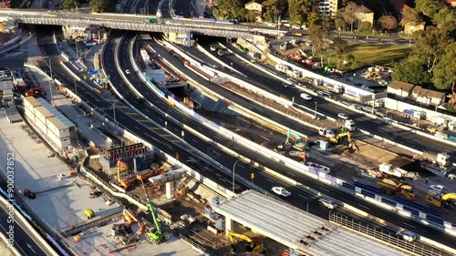 Work zone construction site Warringah freeway upgrade project in North Sydney 4k.
 photo