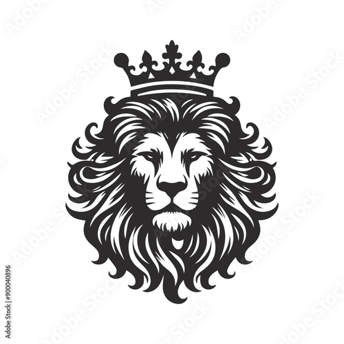 Lion head vector illustration, black and white illustration 