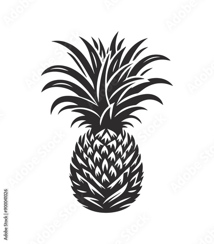 Set of pineapple, silhouettes and pineapple icons isolated on white background.
