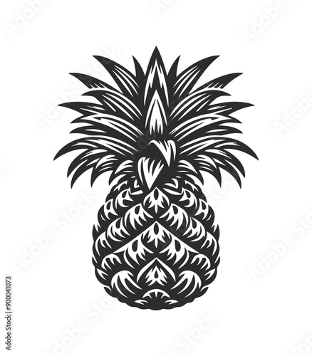 Set of pineapple, silhouettes and pineapple icons isolated on white background.