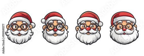 Collection variations of Santa Claus face Isolated on White illustrations ,generative ai