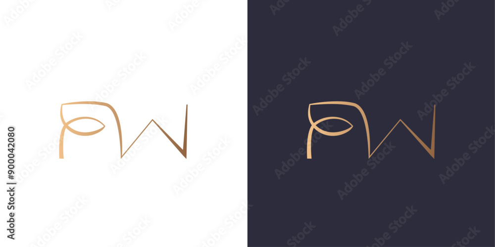 Letter A and W logo monogram, leaf, minimal style identity initial logo mark. Golden gradient vector emblem logotype for business cards initials. Letter A and W logo monogram, leaf, minimal style identity initial logo mark. Golden gradient vector emblem logotype for business cards initials.