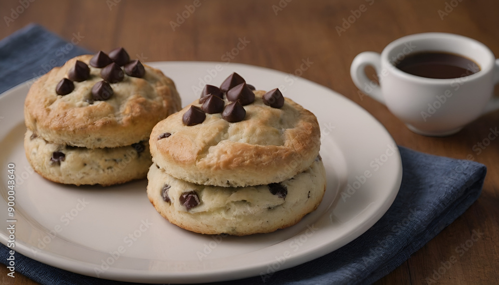 chocolate chip scones on a plate chocolate chip scones on a plate