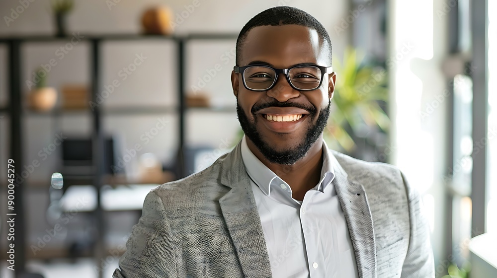 businessman smiling and looking relaxed in a casual office setting businessman smiling and looking relaxed in a casual office setting