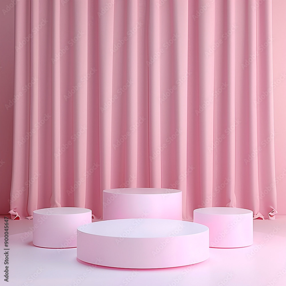 Minimalist Pink Podium with Draped Background. Minimalist Pink Podium with Draped Background.
