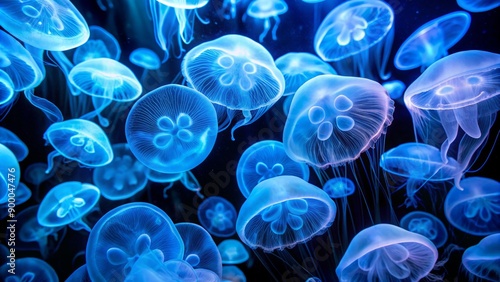Bioluminescent jellyfish in a tank