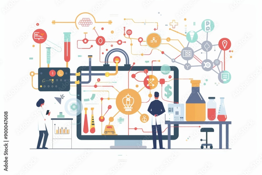 Conceptual Technology Flat Illustration created with Generative AI Conceptual Technology Flat Illustration created with Generative AI