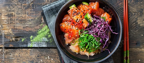 A poke bowl displayed from ...